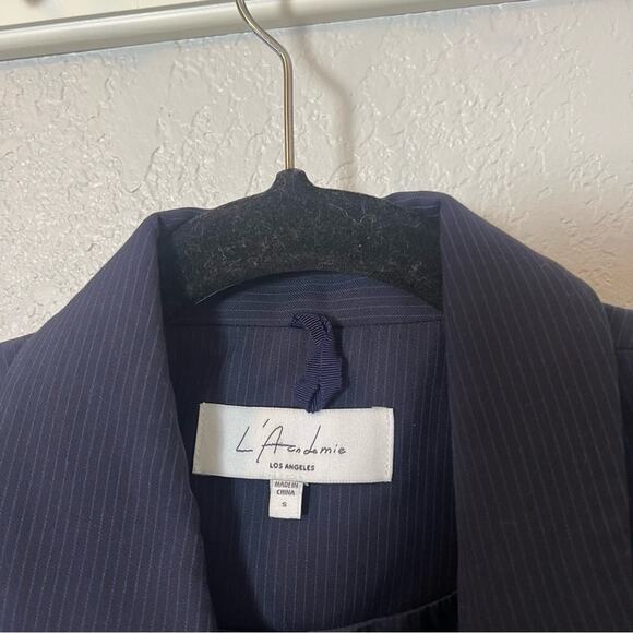 Revolve L’academie Aven Cropped Blazer in Navy Stripe - Picture 4 of 7